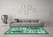 Machine Washable Animal Turquoise Traditional Area Rugs in a Living Room,, wshtr2998turq