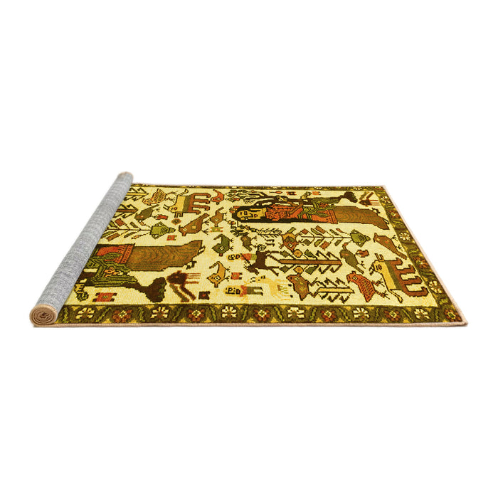 Sideview of Machine Washable Animal Yellow Traditional Rug, wshtr2998yw