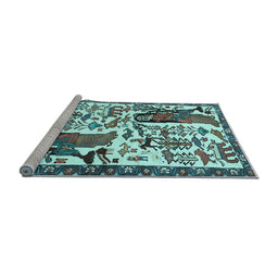 Sideview of Machine Washable Animal Light Blue Traditional Rug, wshtr2998lblu