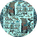 Round Animal Light Blue Traditional Rug, tr2998lblu