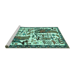 Sideview of Machine Washable Animal Turquoise Traditional Area Rugs, wshtr2998turq