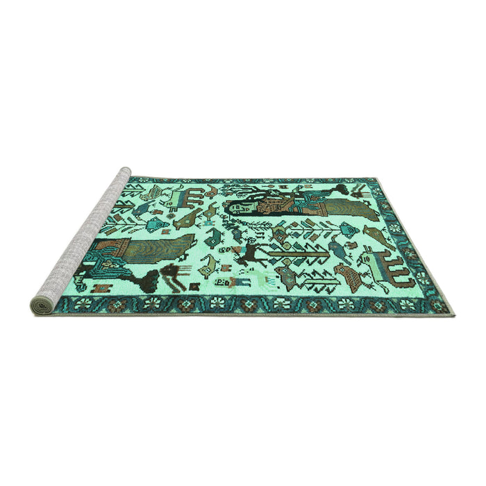 Sideview of Machine Washable Animal Turquoise Traditional Area Rugs, wshtr2998turq