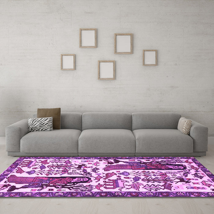 Machine Washable Animal Purple Traditional Area Rugs in a Living Room, wshtr2998pur