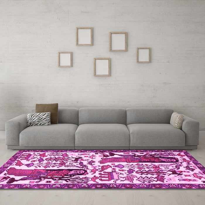 Machine Washable Animal Pink Traditional Rug in a Living Room, wshtr2998pnk