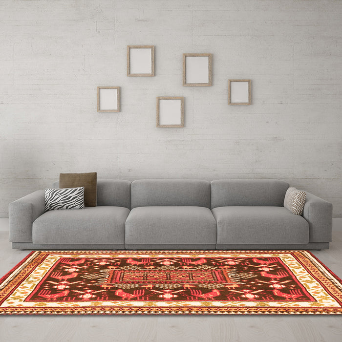 Machine Washable Animal Orange Traditional Area Rugs in a Living Room, wshtr2999org