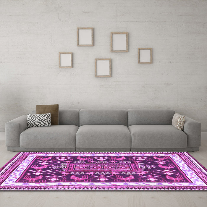 Machine Washable Animal Purple Traditional Area Rugs in a Living Room, wshtr2999pur