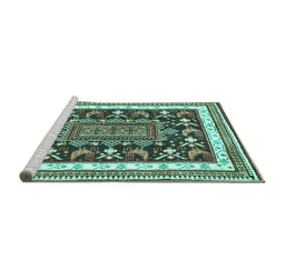 Sideview of Machine Washable Animal Turquoise Traditional Area Rugs, wshtr2999turq