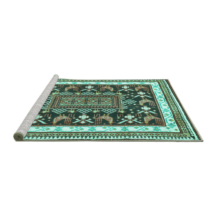 Sideview of Machine Washable Animal Turquoise Traditional Area Rugs, wshtr2999turq