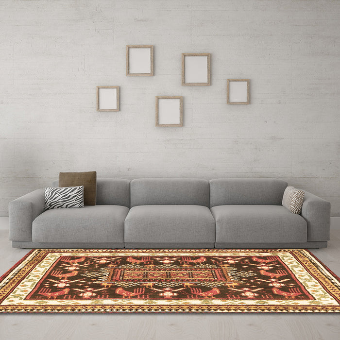 Machine Washable Animal Brown Traditional Rug in a Living Room,, wshtr2999brn