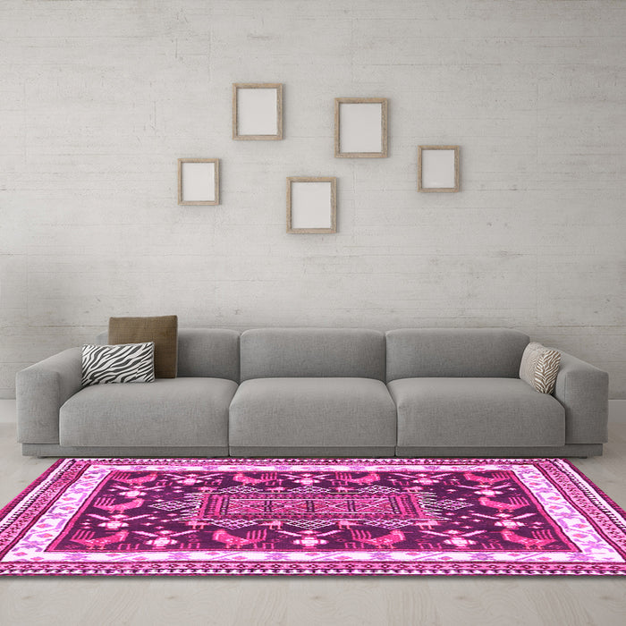 Machine Washable Animal Pink Traditional Rug in a Living Room, wshtr2999pnk