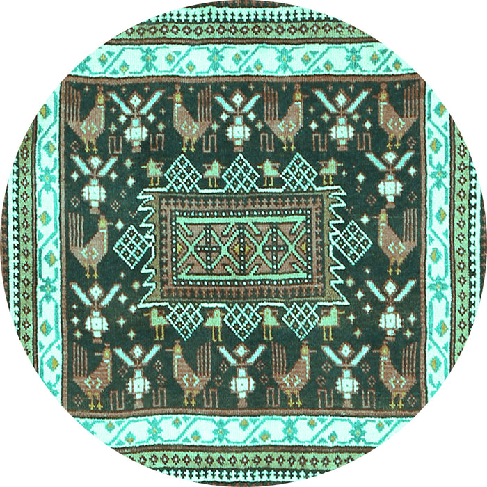 Round Machine Washable Animal Turquoise Traditional Area Rugs, wshtr2999turq