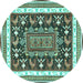 Round Machine Washable Animal Turquoise Traditional Area Rugs, wshtr2999turq