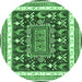 Round Machine Washable Animal Emerald Green Traditional Area Rugs, wshtr2999emgrn