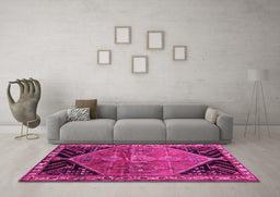Machine Washable Persian Pink Traditional Rug in a Living Room, wshtr299pnk