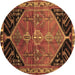 Round Persian Brown Traditional Rug, tr299brn