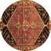 Round Machine Washable Persian Brown Traditional Rug, wshtr299brn