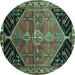Round Persian Turquoise Traditional Rug, tr299turq