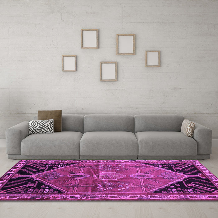 Machine Washable Persian Purple Traditional Area Rugs in a Living Room, wshtr299pur