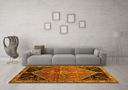 Machine Washable Persian Yellow Traditional Rug in a Living Room, wshtr299yw