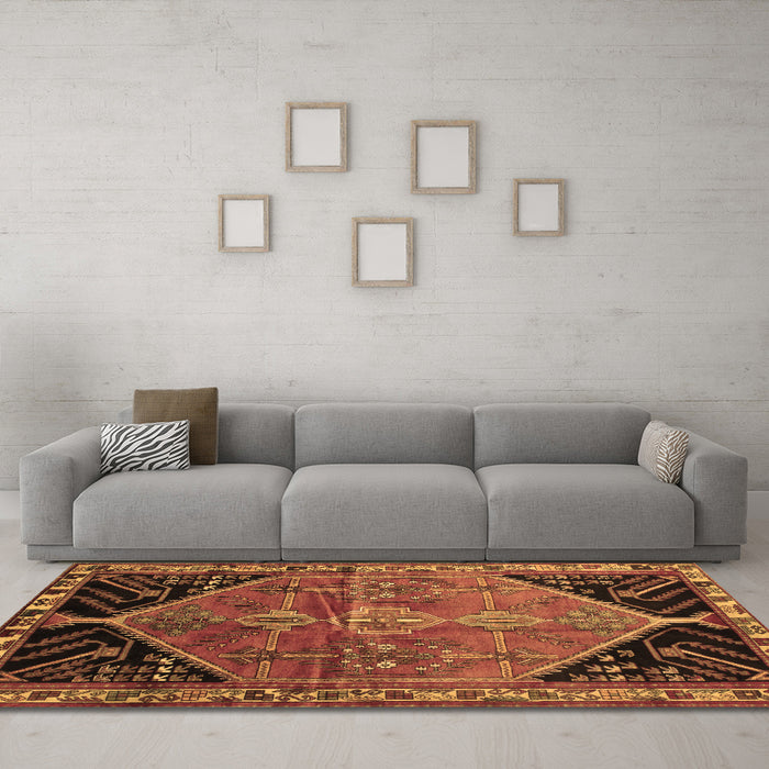Machine Washable Persian Brown Traditional Rug in a Living Room,, wshtr299brn