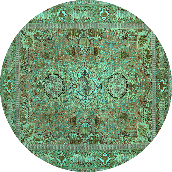 Round Persian Turquoise Traditional Rug, tr29turq