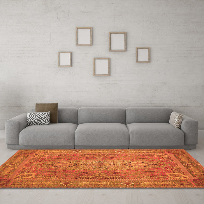Machine Washable Persian Orange Traditional Area Rugs in a Living Room, wshtr29org