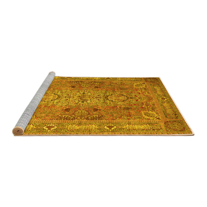 Sideview of Machine Washable Persian Yellow Traditional Rug, wshtr29yw