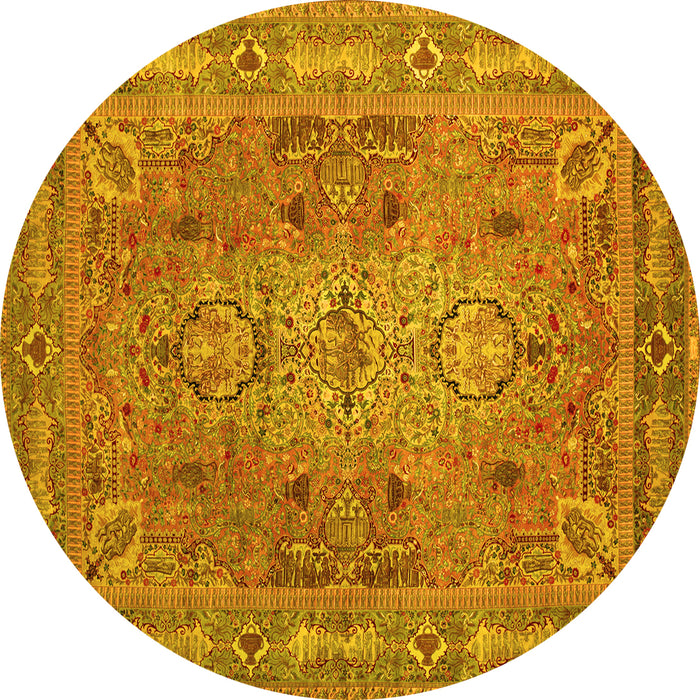 Round Persian Yellow Traditional Rug, tr29yw