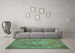 Machine Washable Persian Turquoise Traditional Area Rugs in a Living Room,, wshtr29turq
