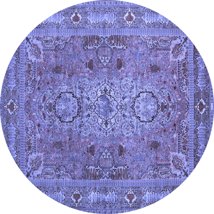 Round Machine Washable Persian Blue Traditional Rug, wshtr29blu