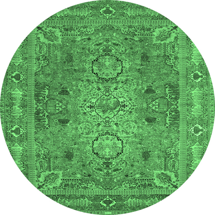 Round Machine Washable Persian Emerald Green Traditional Area Rugs, wshtr29emgrn