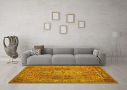 Machine Washable Persian Yellow Traditional Rug in a Living Room, wshtr29yw
