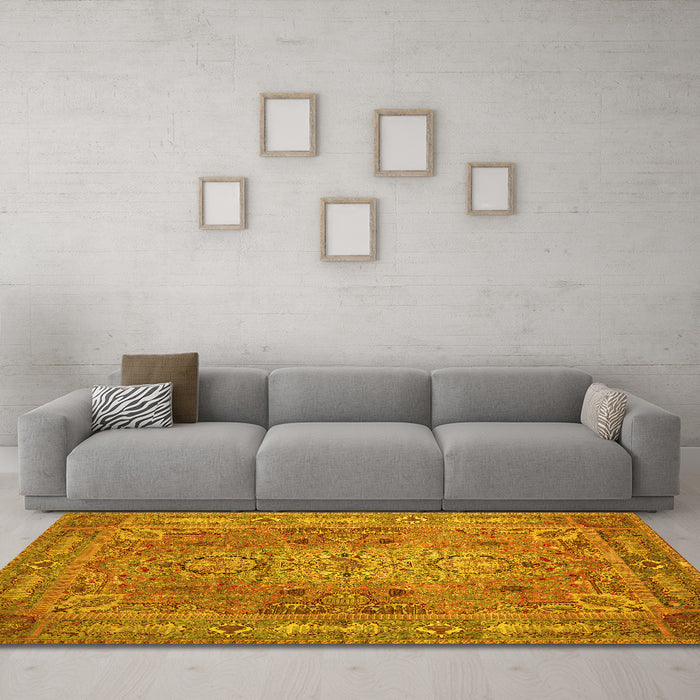 Machine Washable Persian Yellow Traditional Rug in a Living Room, wshtr29yw