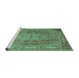 Sideview of Machine Washable Persian Turquoise Traditional Area Rugs, wshtr29turq