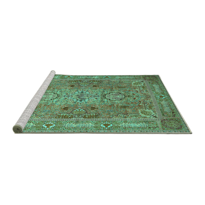 Sideview of Machine Washable Persian Turquoise Traditional Area Rugs, wshtr29turq