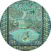 Round Machine Washable Persian Light Blue Traditional Rug, wshtr2lblu