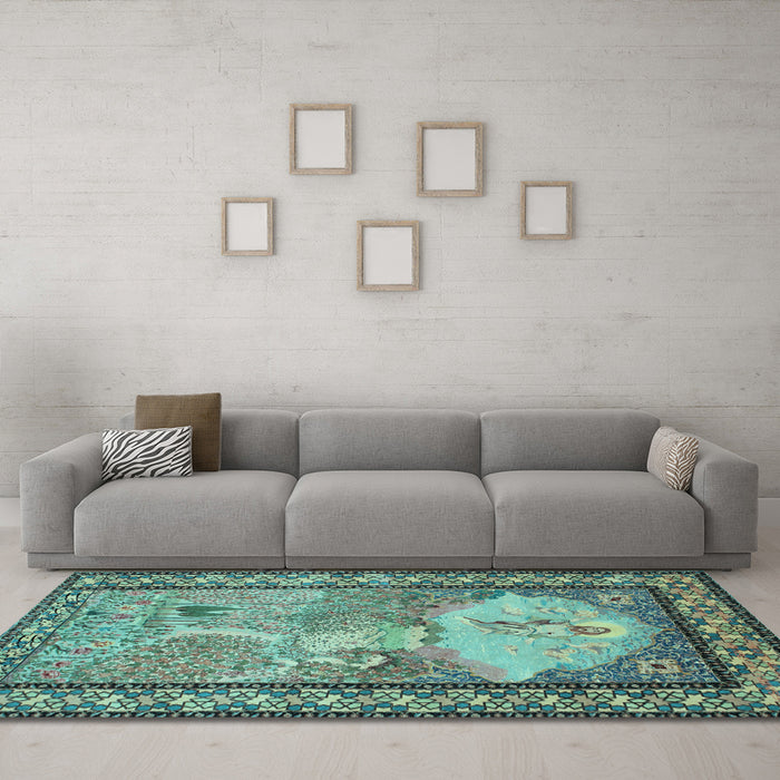 Machine Washable Persian Light Blue Traditional Rug in a Living Room, wshtr2lblu