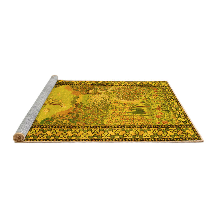 Sideview of Machine Washable Persian Yellow Traditional Rug, wshtr2yw