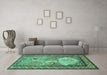 Machine Washable Persian Turquoise Traditional Area Rugs in a Living Room,, wshtr2turq