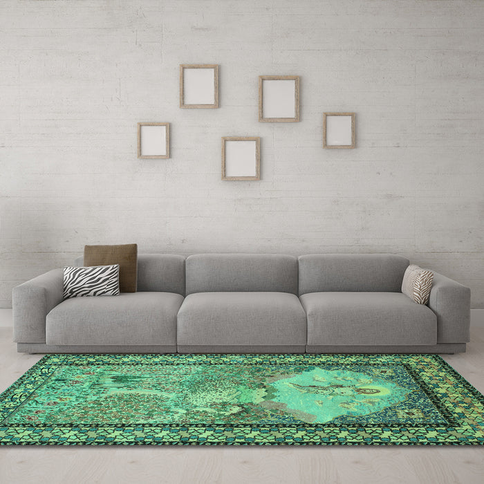Machine Washable Persian Turquoise Traditional Area Rugs in a Living Room,, wshtr2turq