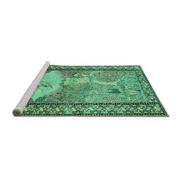 Sideview of Machine Washable Persian Turquoise Traditional Area Rugs, wshtr2turq