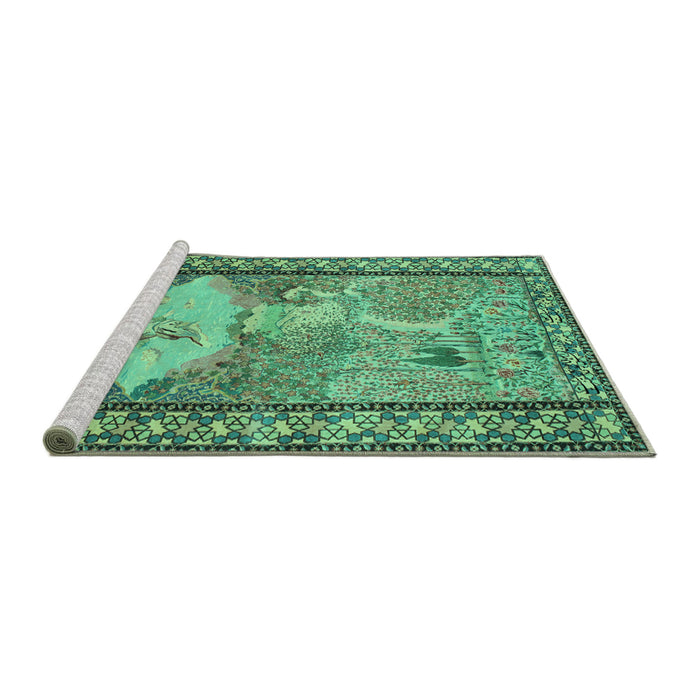 Sideview of Machine Washable Persian Turquoise Traditional Area Rugs, wshtr2turq