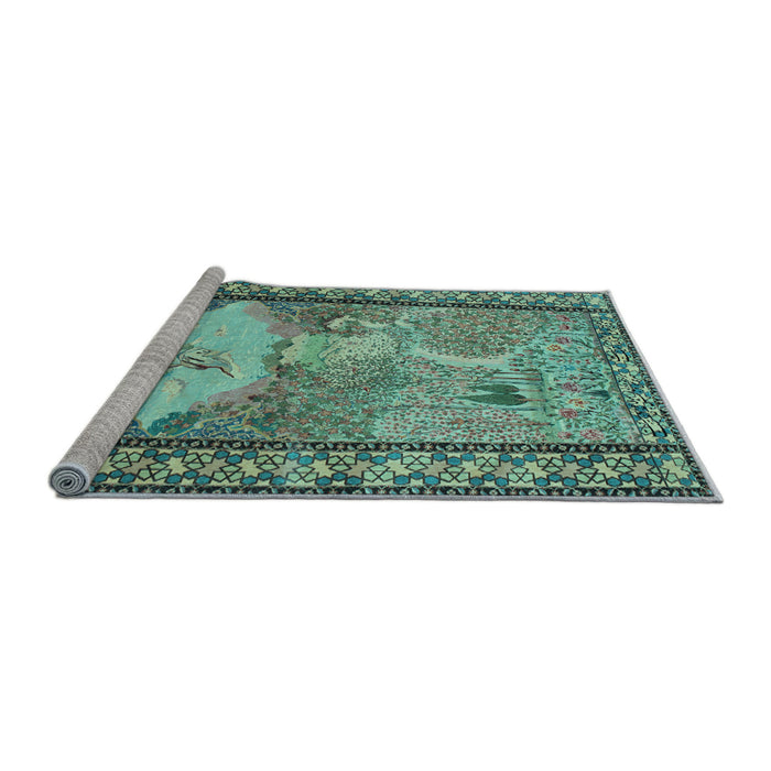 Sideview of Machine Washable Persian Light Blue Traditional Rug, wshtr2lblu