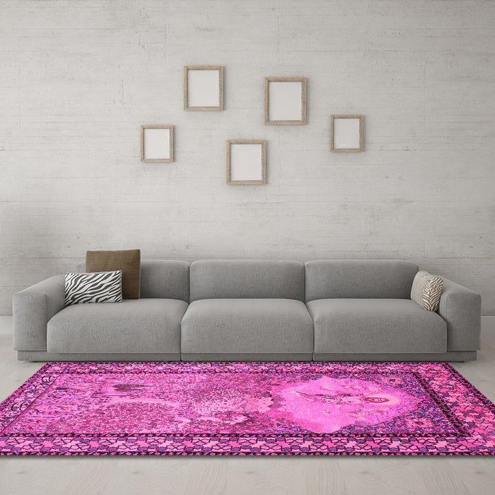 Machine Washable Persian Pink Traditional Rug in a Living Room, wshtr2pnk
