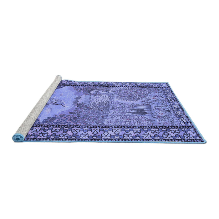 Sideview of Machine Washable Persian Blue Traditional Rug, wshtr2blu