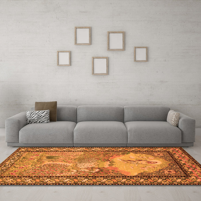 Machine Washable Persian Orange Traditional Area Rugs in a Living Room, wshtr2org