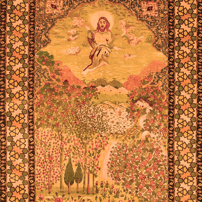 Serging Thickness of Machine Washable Persian Orange Traditional Area Rugs, wshtr2org