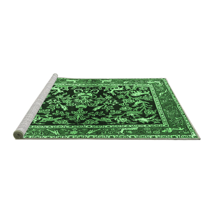 Sideview of Machine Washable Animal Emerald Green Traditional Area Rugs, wshtr3000emgrn