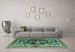 Machine Washable Animal Turquoise Traditional Area Rugs in a Living Room,, wshtr3000turq