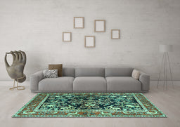 Machine Washable Animal Turquoise Traditional Area Rugs in a Living Room,, wshtr3000turq